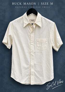 NWT Buck Mason Draped Twill Short Sleeve Shirt Natural Cream
